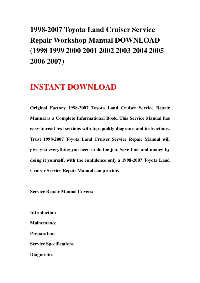 Buy Toyota 1999 Land Cruiser Factory Service Manual